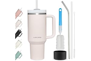 Aurldpio 40oz Tumbler with Handle and Straw, Stainless Steel Vacuum Insulated Thermos Cups,Travel Flasks Car Coffee Mugs for Hot Iced Drinks Water Bottle Cup Gifts for Women Men Him Her
