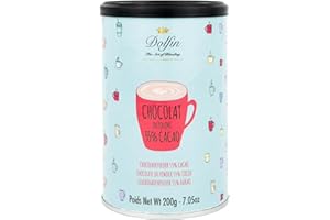Dolfin Chocolat en Poudre - Cacao Amer 55% - Noir, Pour Boisson, Amaretto, Vin, Pâtisserie, Desserts - Substitut de Poudre Cacao - Boîte Refermable 200g, Fabriqué en Belgique
