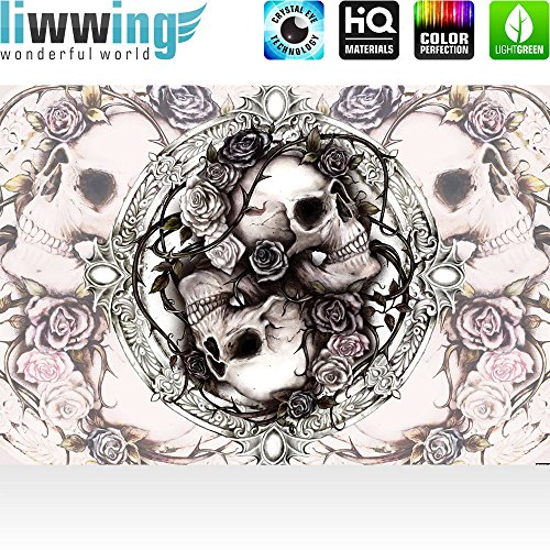 Fototapete 254×184 cm PREMIUM Wand Foto Tapete Wand Bild Papiertapete – Illustrationen Tapete Alchemy Totenkopf Vintage Schädel Rosen schwarz – no. 2718 - 2