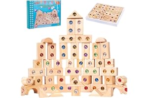 Piashow Sensorik Bausteine, Regenbogen Bausteine Holz, Regenbogen-Stapelblock Stapelspielzeug, Sensorische Bausteine für Kinder, Sensorik-Konstruktionsspielzeug für jungèn (50)