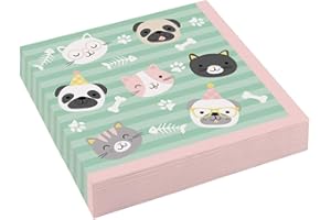 ‎AMSCAN Amscan 9906542 - Servietten Hello Pets, 20 Stück, 33 x 33 cm, Mundtuch, Tischdekoration, Geburtstag, Mittel