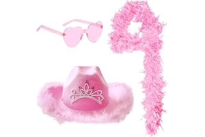 LKNBIF 3PCS Moda Accesorio para Sombrero de Vaquero Rosa, Rosa Bufandas Plumas Decorativas para Baile, Boda, Fiesta, Cosplay, Halloween, con Gafas de sol en Forma de Corazón