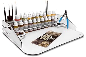SILU Paint Station con Mesa de Trabajo Blanca para Pinturas Vallejo, Pinceles Miniatura, Herramientas Modelismo, Acrilicos para pintar W40K, Maquetas. Pinturas NO incluidas