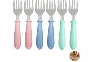 MUSIOOK Kids Forks, Toddler Forks, Plastic Fork Toddler, 6 Pieces Baby Fork for Self Feeding and Training, Weaning Cutlery, Baby Cutlery Set 6 Months with Round Handle Safe Flatware
