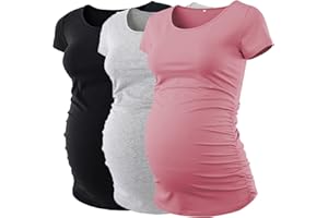 Love2Mi 3 Pcs Kurzarm Umstandsshirt Umstandsmode Tshirt Einfarbig Schwangerschafts Kleidung