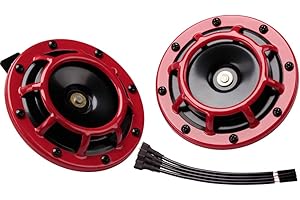 FARBIN Loud Car Horn 12v Super Tone Motorcycle Horns High Tone/Low Tone Twin Horn Kit with Protective Grill (red)