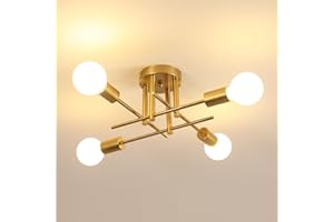 DELIPOP Lampadario Industriale, 4 Luci E27 Plafoniera Sputnik Vintage, Lampadario da Soffitto Moderno per Soggiorno Camera da Letto Sala da Pranzo Cucina Corridoio, Oro