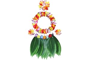 FALAFOTY Gonna Hula Foglia Hawaiana con Collana di Fiori, Fascia, Braccialetto, Costume Festa Fancy Dress Hawaiana, Luau Gonna Hula per Bambini Adulti Festa Spiaggia Estive Danza Festa di Carnevale