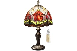 MIAOKE Tiffany Lampe Vintage - Style Vitrail Fleur Table Art Déco pour Chambre et Salon (Rose Rouge)