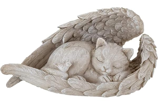 AOTOPYU Statue Pierre Commémorative pour Animaux De Compagnie, Tombe en Forme d'ange, Pierre De Dévotion pour Chien, Chat, Resin Statue Décoration De Jardin pour Honorer Un Animal Chéri (Chat Ange)