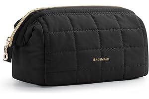 BAGSMART Makeup Bag Travel Cosmetic Bag, Puffy Padded Make Up Bags for Women Large Capacity Makeup Organizer Case, Wide-Open Pouch Purse Travel Essentials Toiletries Accessories Brushes, Black