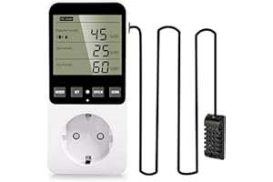 ARCELI Feuchtigkeitsregler Temperaturregler Steckdose, 230V mit Fühler 16A Digitaler Hygrostat Feuchteregler für Drinnen, Gewächshaus, Aquarium