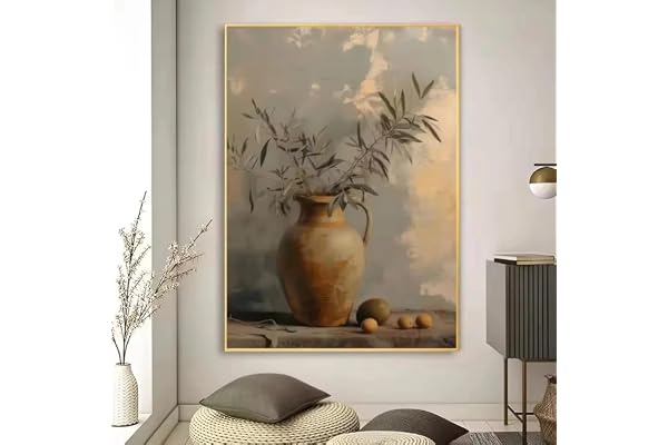Modern abstrakt blommig krukväxt, poster, vintage vas, kanvasmålning, konst, väggdekor, bohemisk inredning för hemmet (50x70c