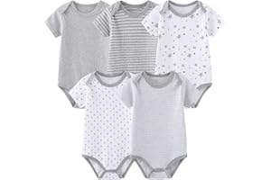 Chamie Baby Bodysuit Cotton Short Sleeve Vests for Newborn 5-Pack Onesie for Boy and Girl 0-12 Months
