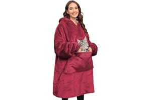 Yuson Girl Pullover Holgado de TV de Talla Grande para Manta con Capucha de Sherpa, cálida Otoño Invierno, Sudadera con Capucha de Manga Larga de Bolsillo Frontal de Gran Capacidad Unisexo