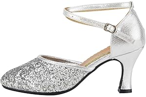 JUODVMP Chaussures de Danse Latine à Paillettes pour Femmes Bout fermé Chaussures de Danse de Salon Salsa Fête de Mariage Modèle DY225