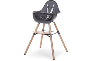 CHILDHOME, Baby/Child High Chair, Evolutive, from 6 Months up to 6 Years, Height Adjustable, 5 Point Harness, Many Accessories, Compatible with Evolu Baby Newborn Seat, Beechwood, Evolu 2, Charcoal