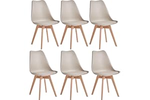 JZGORC Juego de 6 Sillas de Comedor Modernas, Sillas de Cocina con Patas Tapizadas y de Haya para Dormitorio, Salón, Comedor, Cocina - Caqui