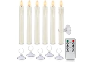 ‎RHYTSING Rhytsing 6 Plastikowe Bezpłomieniowe Świece Okienne LED z Przyssawkami, Zasilane Bateryjnie Świece Projekt Kapiący Woskiem z Timerem i Funkcją Ściemniania, Pilot Zdalnego Sterowania w Zestawie