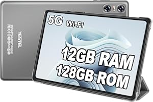 YESTEL Tablette 10 Pouces avec 12 Go RAM + 128 Go ROM (TF 1TB), Android Tablette Tactile avec GPS, 5G Wi-FI, 8 cœurs 2.0 Ghz, 6000mAh, Bluetooth 5.0, 5MP + 8MP, Étui de Protection, Gris Café