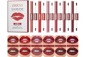 Rechoo 2in1 Rossetti Set, 6pcs Doppio Pennello Opaco Lipgloss e Tinte Labbra, Nudo Rosa Rosso Liquido Lip Tint, Impermeabile a Lunga Durata Matte e Gloss Lipstick Set per il Trucco (B)