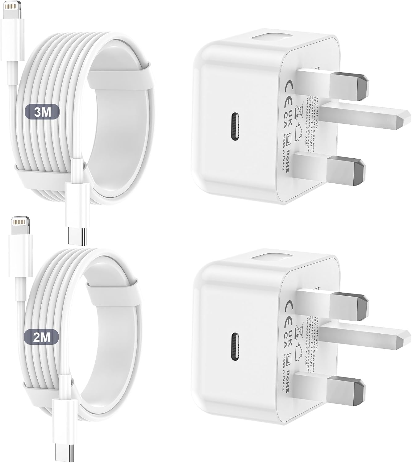 for iPhone Charger Fast Charge, 2Pack PD Fast Apple Charger UK USB C Plug With 2M&3M iPhone Fast Charger Cable [ MFi Certified] Lightning Cable for iPhone 14 13 12 11 Pro Max XS X 8 6, iPad