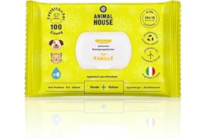 Animal House - Kamille-Reinigungstücher, 100 Stück, natürlich, feuchtigkeitsspendend und beruhigend, biologisch abbaubar und hypoallergen, für die tägliche Reinigung von Hunden und Katzen