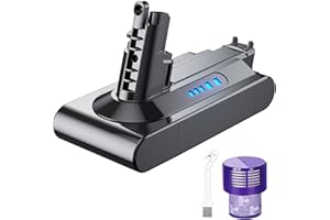 GGIKING V10 Battery 6000mAh Ersatzakku Für Dyson Akku für Dyson V10 Animal,V10 Absolute,V10 Total Clean,V10 Motorhead,V10 Fluffy,V10 Cyclone Serie Staubsauger(1 Filter + 1 Bürste)