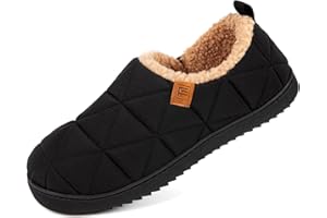 FamilyFairy Men's Warm Quilted Memory Foam Slippers Non-Slip House Shoes with Elastic Gores for Indoor Outdoor