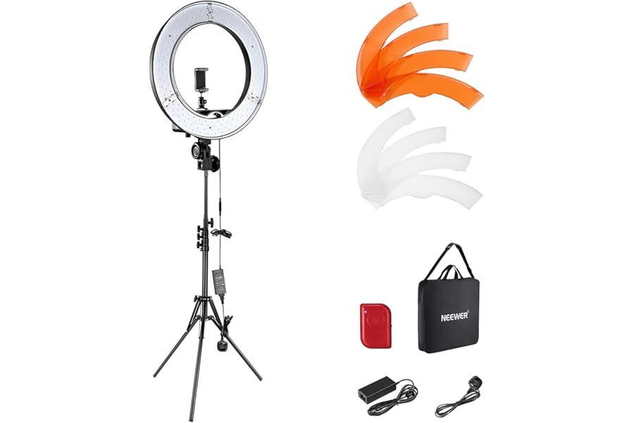 NEEWER Ring Light Kit: 18"/45cm Outer 55W 5600K Dimmable LED Ring Light, Light Stand, Carrying Bag for Camera, Smartphone, YouTube, TikTok, Self Portrait Shooting, Black