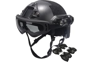 AQzxdc Fast Helm für Kinder & Erwachsene, mit Schutzbrille, Taschenlampe, Blinkende Lichter, NVG-Imitationen, Knie- und Ellbogenschützer, für, Outdoor-Spiele, Airsoft Paintball