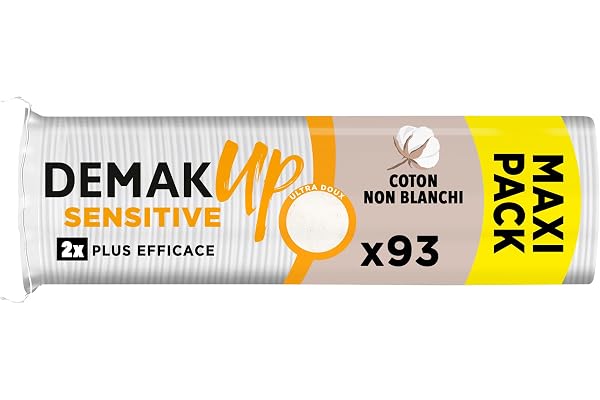Demak'Up Sensitive Disques Cotons à Démaquiller - Visage et Yeux - 100% Fibres de Coton Naturelles - 93 Cotons