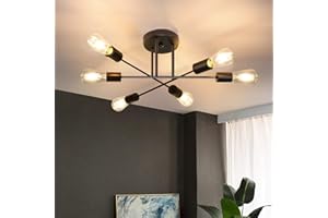 CBJKTX Lampa sufitowa Vintage Lampa sufitowa 6 płomieni Lampa do salonu E27 Żyrandol Czarna lampa do sypialni Retro Lampa przemysłowa Lampa stołowa w stylu rustykalnym (bez żarówek)