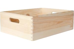 Creative Deco XL Stor Enkel Träförvaringslåda | 40x30x14 cm | med Handtag | (+/- 1 cm) | Omålat Oavslutat Trä | Perfekt för Dokument