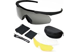 SPOSUNE Outdoor Tactical Glasses with 3 Interchangeable Lenses, High Impact resistance Shooting Glasses , Unisex Safety Eyewear - Anti fog UV400 Eye Protection Sunglasses for Hunting Cycling Driving Compact