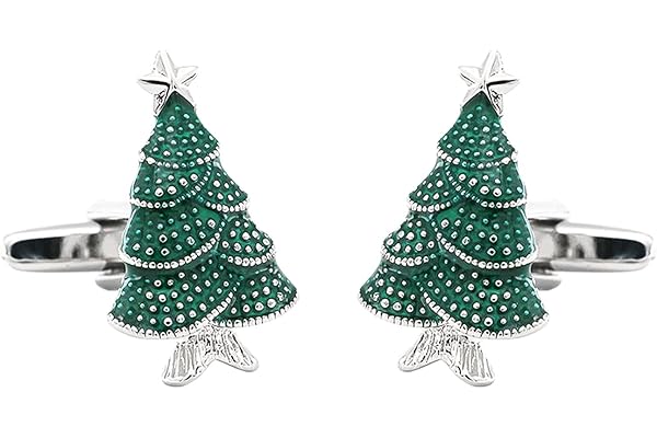NAUZE Boutons de manchette en forme d'arbre de Noël vert sur le thème de Noël pour homme - Design attrayant pour smoking, 1, Acrylique, Non