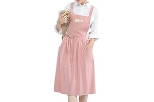 Gaf Nuncew - Delantal para mujer (algodón y lino, con tirantes cruzados, babero, algodón, vintage, delantal de cocina, con 2 bolsillos, para cocinero, jardinería, floristería, color sólido, rosa, Le