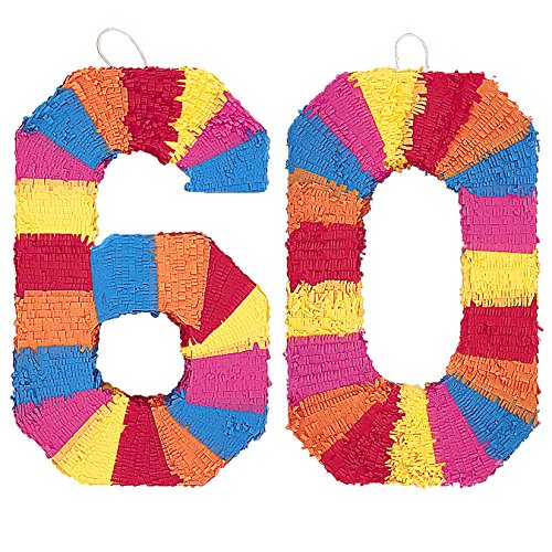 Piñata Zahl 60 - der knallbunte Partyspass für einen tollen sechzigsten Geburtstag