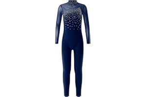 Jowowha Mädchen Eiskunstlauf Body Langarm Ballettanzug Tanzbody mit Strass Kinder Turnanzug Gymnastik Leotard Eiskunstlauf Tanzkostüm