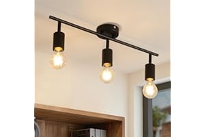 CBJKTX Reflektor sufitowy 3-płomienny Czarny - E27 Lampa sufitowa do przedpokoju Lampa sufitowa Vintage Obrotowa o 350° Industrialna lampa kuchenna do kuchni Salon Sypialnia (bez żarówki)