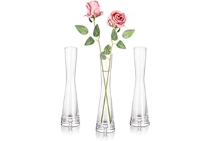 Tall Thin Vase for Flower: Hewory 20cm Single Stem Vase Glass Flower Vase, Modern Clear Glass Vases Decorative Tall Vase, Narrow Bud Vase Small Vases For Flowers Living Room Wedding Home Decor, 3pcs