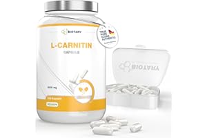 ‎BIOTARY BIOTARY L-Carnitin, 320 Kapseln, 3000mg Tagesportion, 3 Monatsvorrat, inklusive Pillenbox, L-Carnitine hochdosiert Kapseln, 100% Vegan