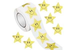 AKHTART 500 Pcs Gold Star Stickers for Children Reward Chart, Star Smile Face Stickers for Kid to Praise & Merit Good Work and Behavior, Motivational Stickers for Teacher Supplies at School Classroom (2.5cm)
