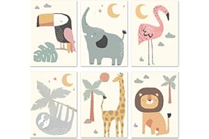Hwtcjx Set di 6 immagini per la Cameretta dei Bambini, Quadri Cameretta Bambino, Decorazione per Bambini, Quadri per Camera Bambini, Animali Della Foresta, Safari, Senza Cornici (20 x 30 cm) (Set 2)