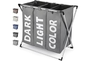 Rieeyrslza Składana 3 Sekcje Torba na Pranie 102L Brudna Torba na Ubrania z Uchwytem Składany Kosz Sorter Ubrań do Sortowania Prania do Łazienki (Szary)