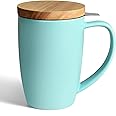 COYMOS Ceramic Tea Mug with Infuser and Lid, 16oz Loose Leaf Tea Cup Large Handle Teaware Mug, Tea Lover Gifts for Women and Man (Turquoise)