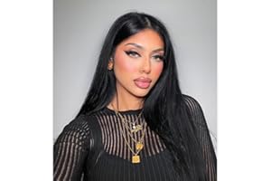 VEBONNY-074 - Peluca sintética con cabello liso negro con aspecto natural de 60 cm