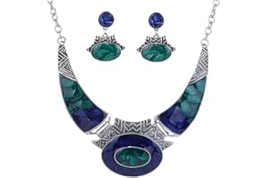 YAZILIND Ethnic Color Embossed Oval Gangle Bib Collar Earrings Necklace Jewelry Set Women