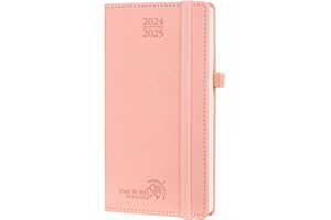 POPRUN Agenda de Poche 2025 Semainier 16,5 x 9 cm D'août 2024 à déc 2025-17 Mois Petit Agenda Scolaire avec Couverture Rigide en PU Cuir, Papier Certifié FSC®, Rose