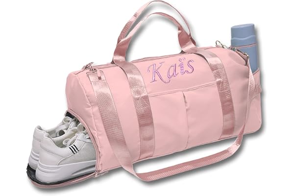 Sac de Sport Personnalisé Caixiabeauty avec Nom Brodé - Danse, Bagages, Equitation, Grande Capacité, Gym Piscine Étanche, Week-End (Pink)